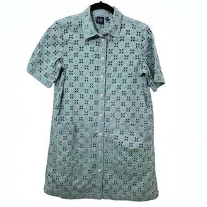Gap Mint Floral Eyelet Collared Button-down Short Sleeve Shirt Dress XS